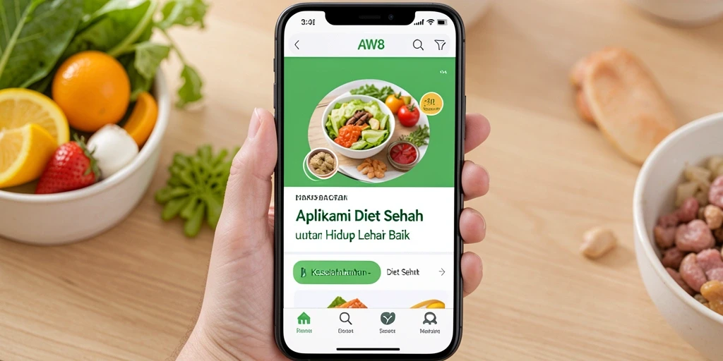 Tampilan antarmuka utama aplikasi Diet Sehat AW8 yang informatif.