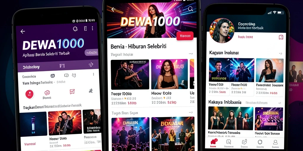 Antarmuka DEWA1000 menampilkan berita hiburan selebriti dengan desain yang menarik.