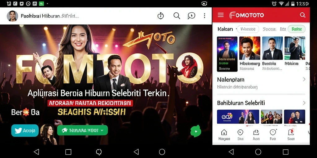 Tampilan antarmuka FOMOTOTO menampilkan berita selebriti terkini.