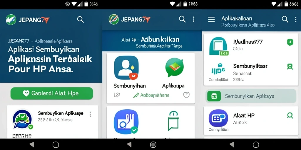 Screenshot aplikasi JEPANG77 menunjukkan antarmuka untuk menyembunyikan aplikasi.
