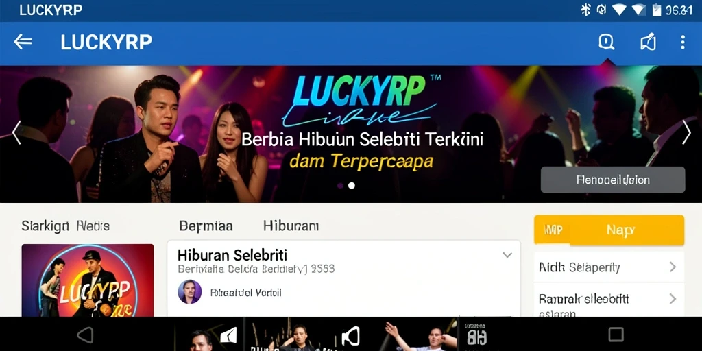 Antarmuka intuitif aplikasi LUCKYRP menampilkan berita terkini selebriti.