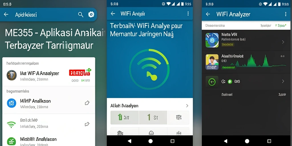 Tampilan antarmuka utama <strong>ME355</strong> yang menampilkan analisis jaringan WiFi secara real-time.