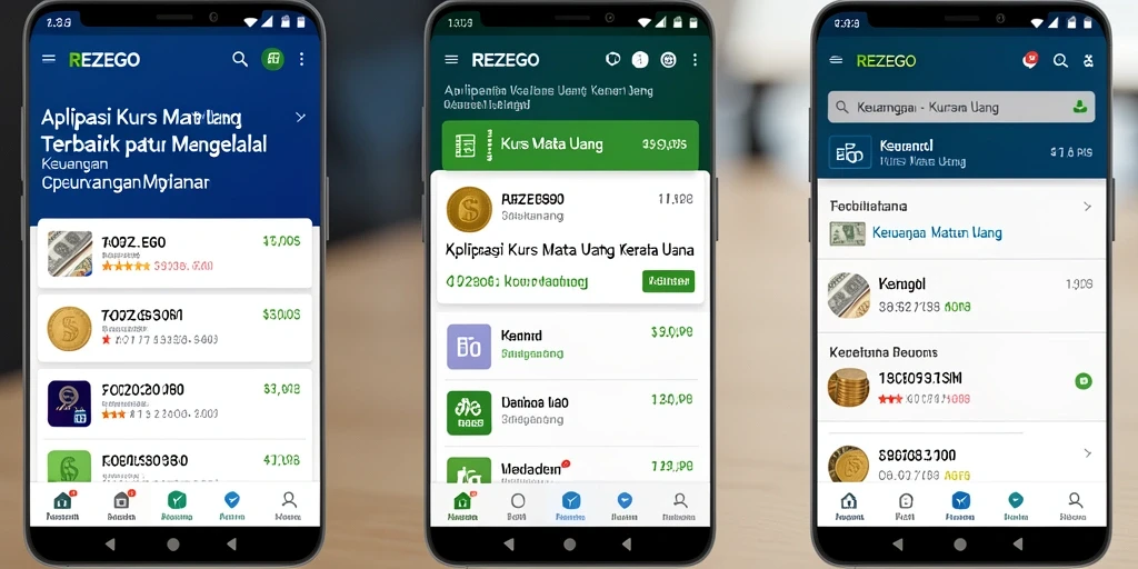 Tampilan antarmuka REZEGO yang modern untuk Kurs Mata Uang.