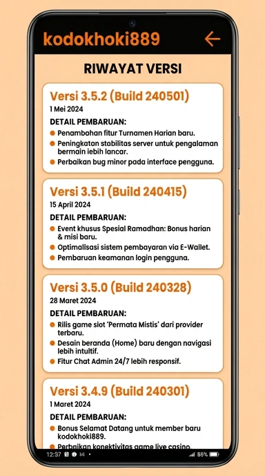 Riwayat Versi Aplikasi kodokhoki889 untuk Pengguna Android